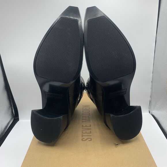 Steve Madden GATEWOOD  Boots In Black Leather Silver Buckles & Zip Women’s 9.5 - Picture 6 of 7